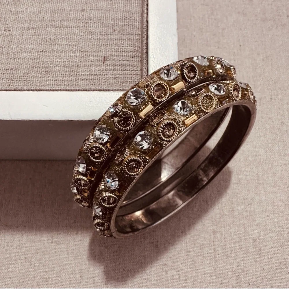 Chamak By Priya | Bracelet | Pair Narrow Crystal Bracelets in Gold